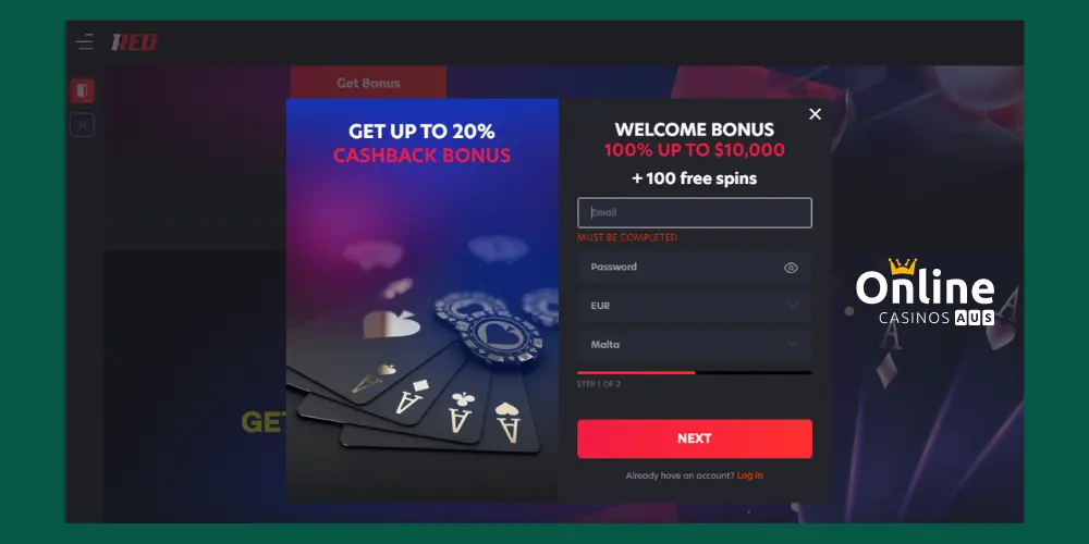 1Red casino welcome bonus