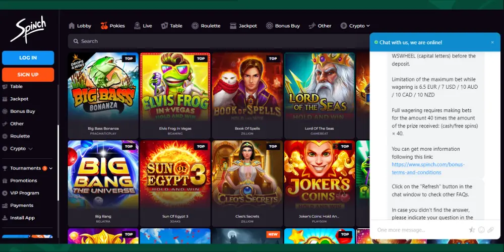 Spinch Casino Site Usability & Customer Service