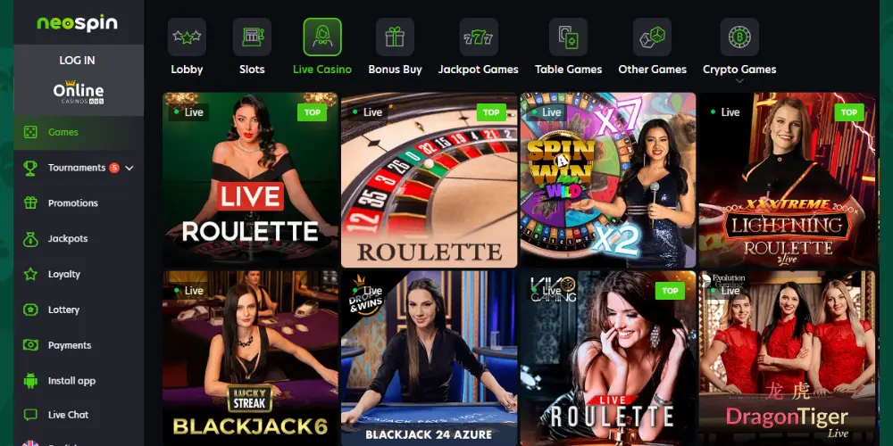 Neospin live casino games australia