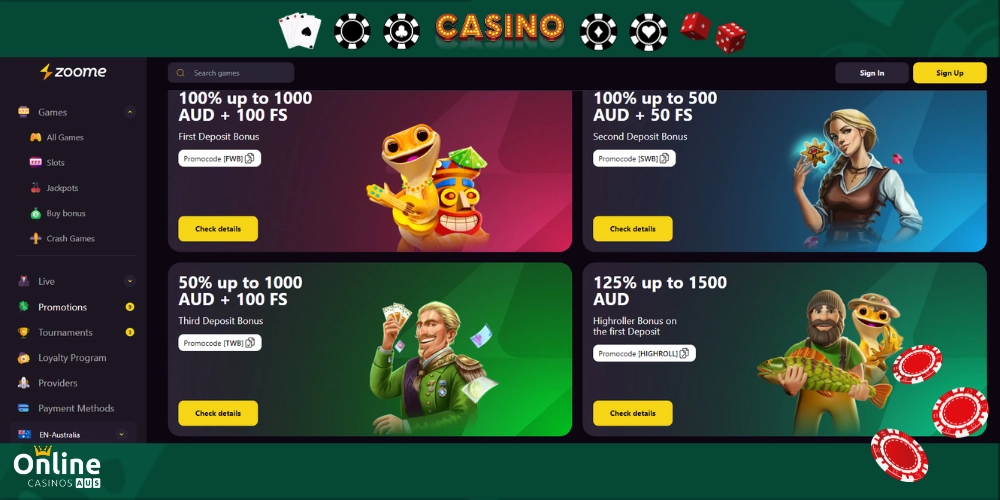 Zoome Casino Australia Bonus