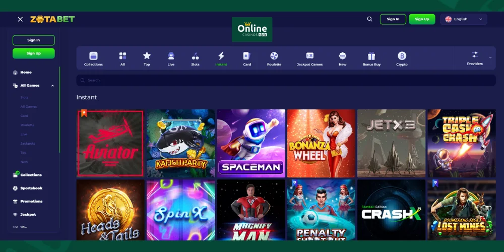 ZotaBet Online casino games